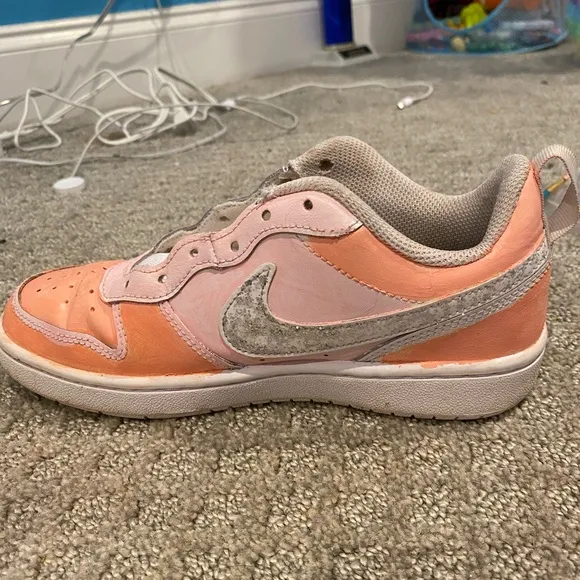Kids Peach and Silver Nike Shoes