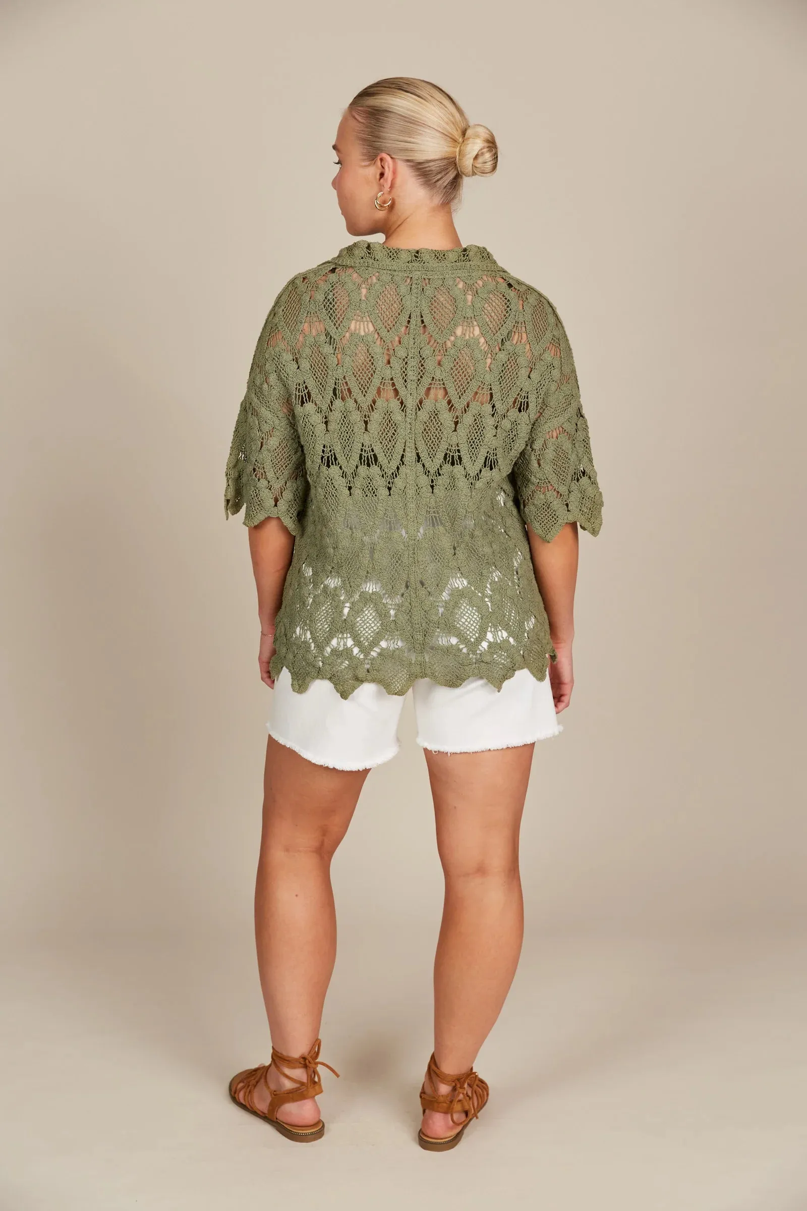 Lace Knit Beach Shirt - Olive