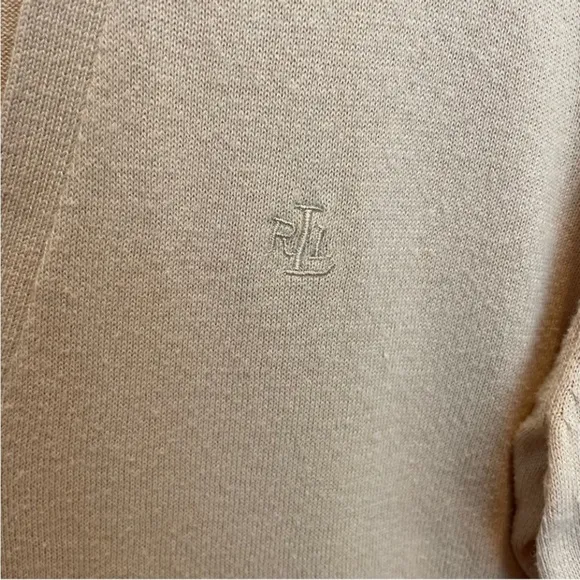 Lauren Ralph Lauren Cream V Neck Long Sleeve Lightweight Cotton Cardigan Small