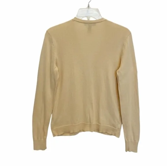 Lauren Ralph Lauren Cream V Neck Long Sleeve Lightweight Cotton Cardigan Small