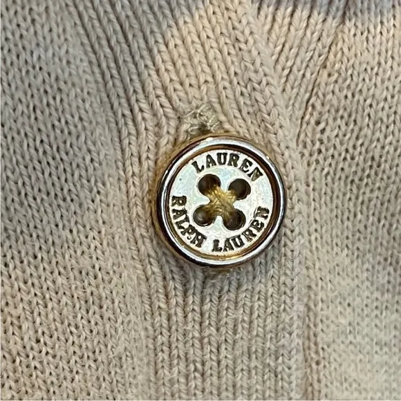 Lauren Ralph Lauren Cream V Neck Long Sleeve Lightweight Cotton Cardigan Small