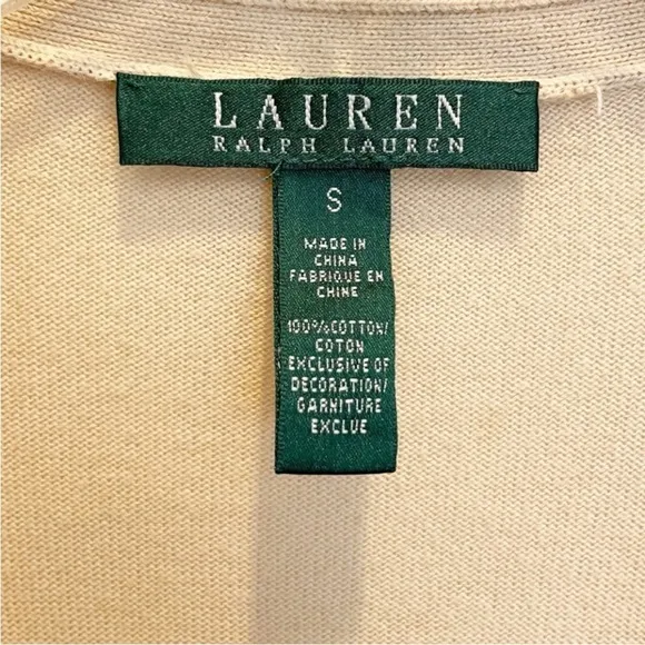Lauren Ralph Lauren Cream V Neck Long Sleeve Lightweight Cotton Cardigan Small