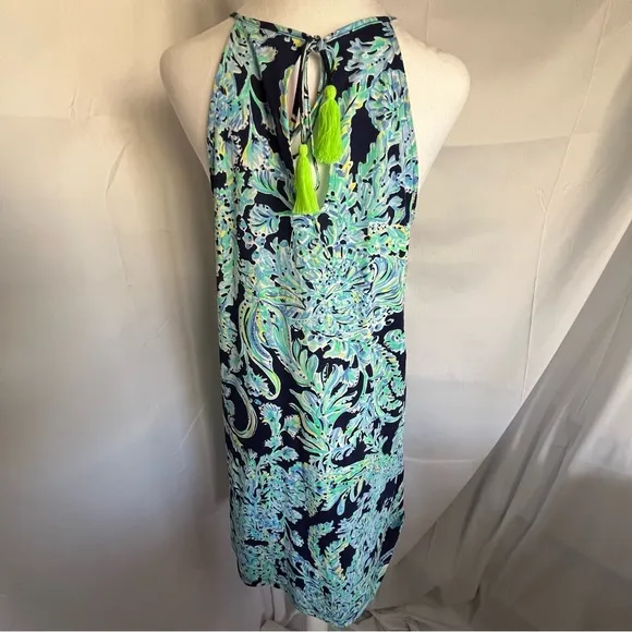 Lilly Pulitzer Margot Swing Dress High Tide Scooba Doo Navy &amp; Green Size Small