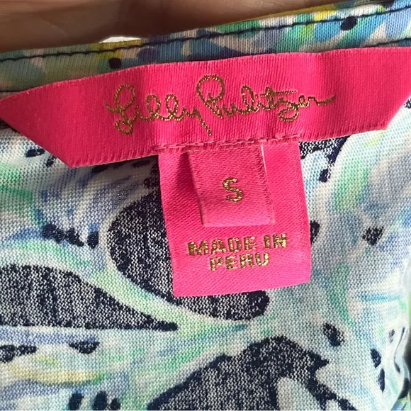 Lilly Pulitzer Margot Swing Dress High Tide Scooba Doo Navy &amp; Green Size Small