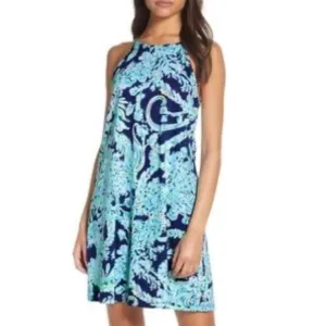 Lilly Pulitzer Margot Swing Dress High Tide Scooba Doo Navy &amp; Green Size Small