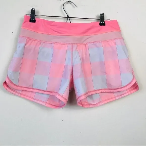 Lululemon Coral Gingham Groovy Run Short Gros Gingham Bleached Coral Pink Pop 6