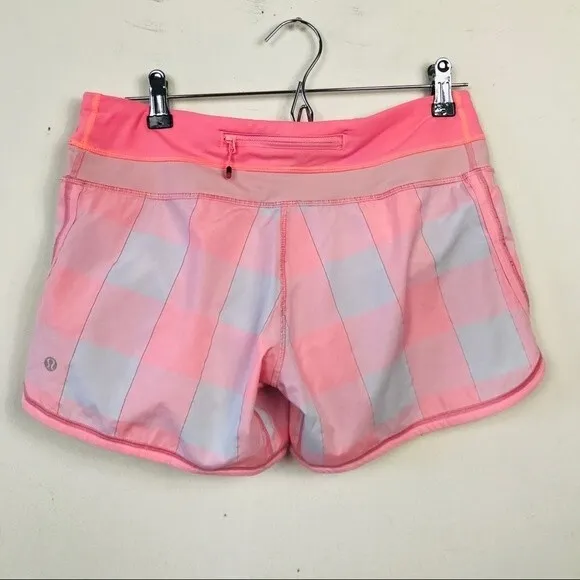 Lululemon Coral Gingham Groovy Run Short Gros Gingham Bleached Coral Pink Pop 6