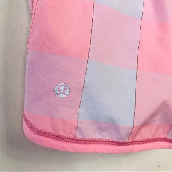 Lululemon Coral Gingham Groovy Run Short Gros Gingham Bleached Coral Pink Pop 6