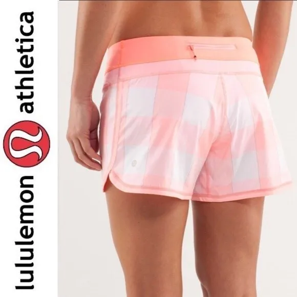 Lululemon Coral Gingham Groovy Run Short Gros Gingham Bleached Coral Pink Pop 6