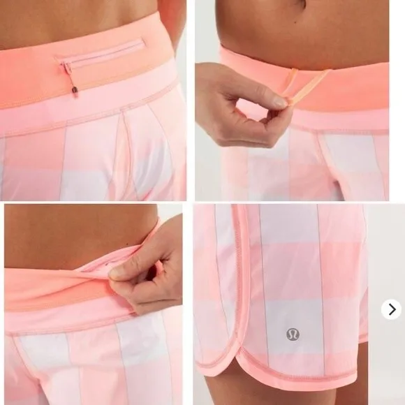 Lululemon Coral Gingham Groovy Run Short Gros Gingham Bleached Coral Pink Pop 6