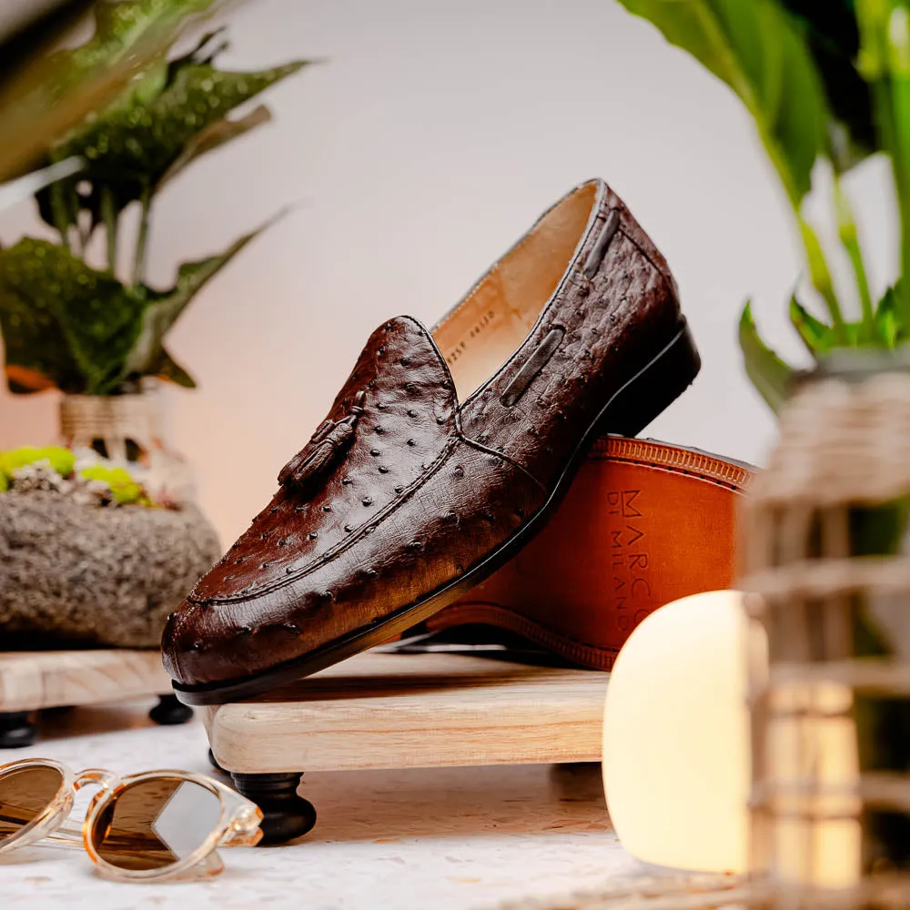 Marco Di Milano Aubiere Brown Ostrich Quill Tassel Loafers