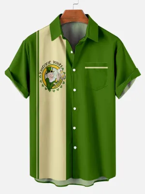 Men's St. Patrick's Day Beer Stripe Print Short Sleeve Shirt