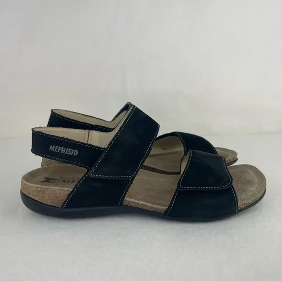 Mephisto Agave Black Bucksoft Sandals Women’s 9 EUR 39 Adjustable Slingback