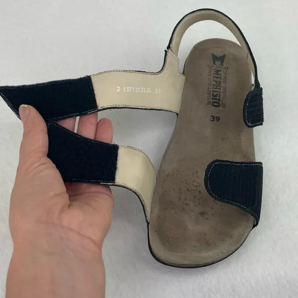 Mephisto Agave Black Bucksoft Sandals Women’s 9 EUR 39 Adjustable Slingback