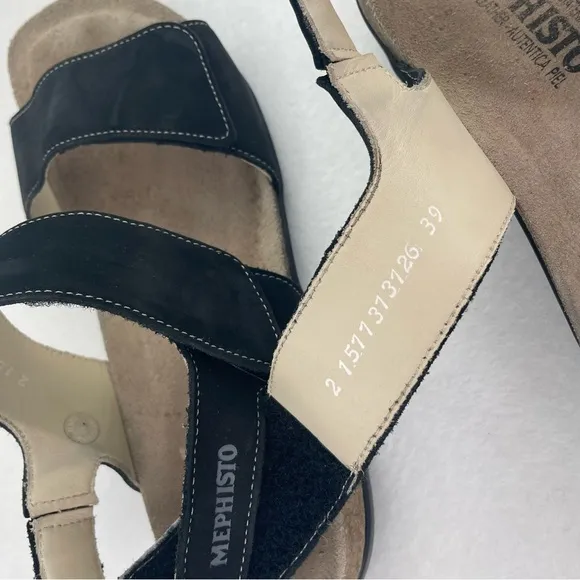 Mephisto Agave Black Bucksoft Sandals Women’s 9 EUR 39 Adjustable Slingback