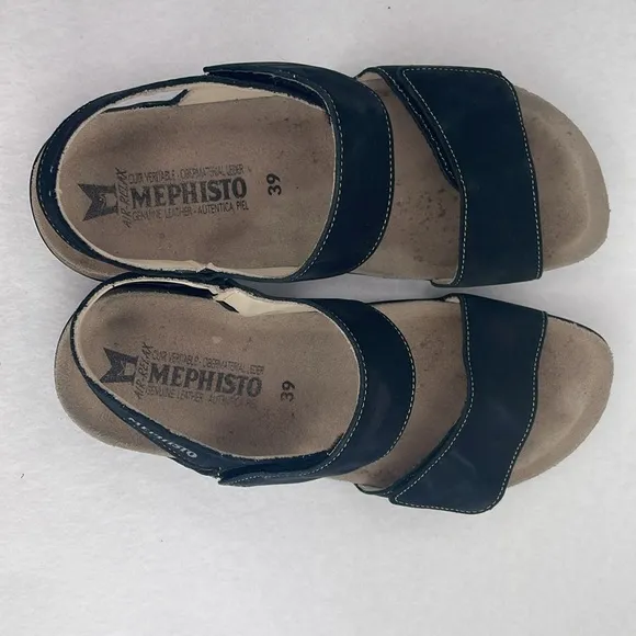 Mephisto Agave Black Bucksoft Sandals Women’s 9 EUR 39 Adjustable Slingback