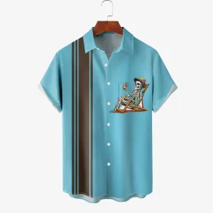 Merry Christmas Cartoon Green Monster Chest Pocket Short Sleeve Shirt