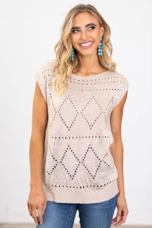 Mocha Pointelle Cap Sleeve Lightweight Sweater