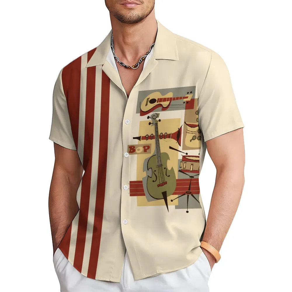 Musical Instrument Print Casual Short Sleeve Shirt 2403000456