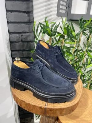 Navy Blue Suede Casual High Sole Shoes