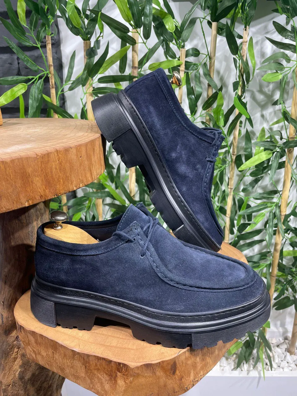 Navy Blue Suede Casual High Sole Shoes