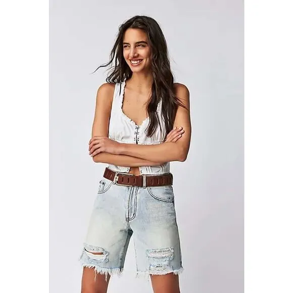 New FREE PEOPLE One Teaspoon Jackson Mid-Waist Shorts $108 SIZE 28 Kansas Blue