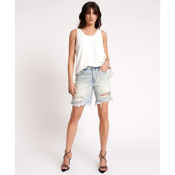 New FREE PEOPLE One Teaspoon Jackson Mid-Waist Shorts $108 SIZE 28 Kansas Blue