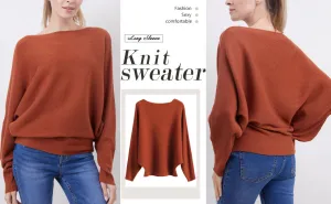 New GABERLY Boat Neck Batwing Sleeves Dolman Lightweight Knit Pullover Top for Women One Size Fits up to XL Burnt Orange
