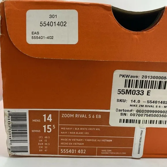 Nike Zoom Rival S 6 Spikes Navy White New with Box