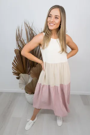 Nova Dress -White/nude/blush