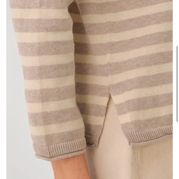 NWT Pact 100% Organic Cotton Classic Fine Knit Oat Stripe 3/4 Sleeve Sweater