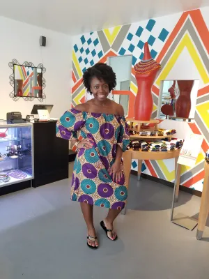 Off Shoulder Ankara Circle Print Shift Dress