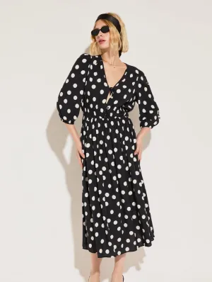 Olesia LENZING™ ECOVERO™ Printed Midi Dress | Black Polka Dot