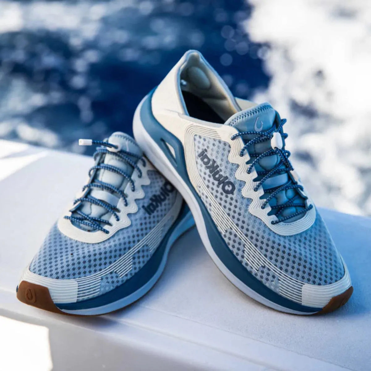OluKai Men's 'Ahi Boat Shoe in Blue Pearl