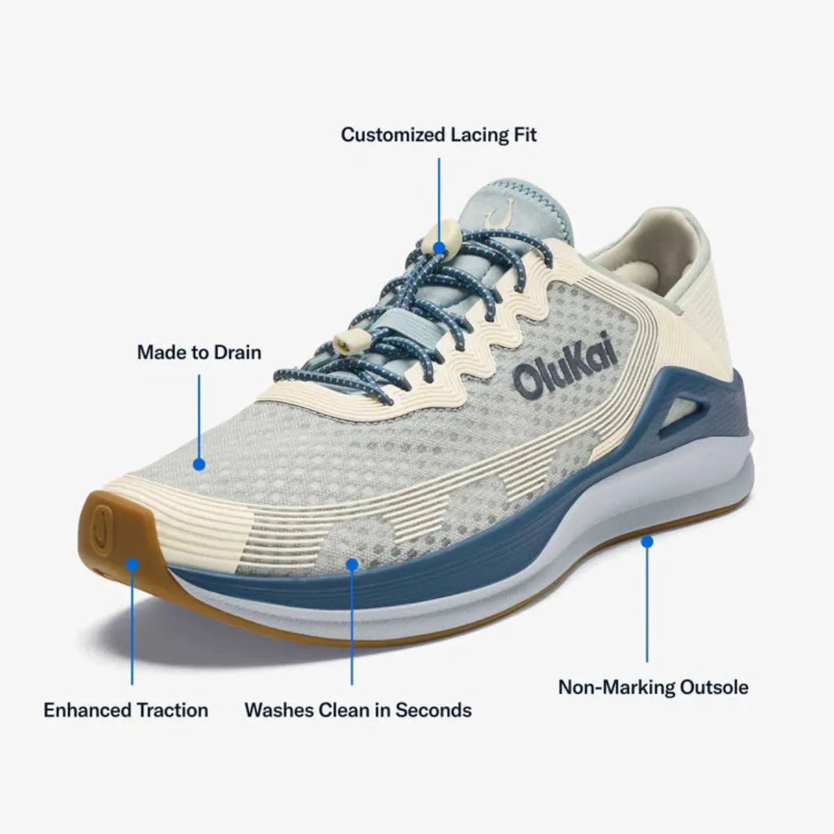 OluKai Men's 'Ahi Boat Shoe in Blue Pearl