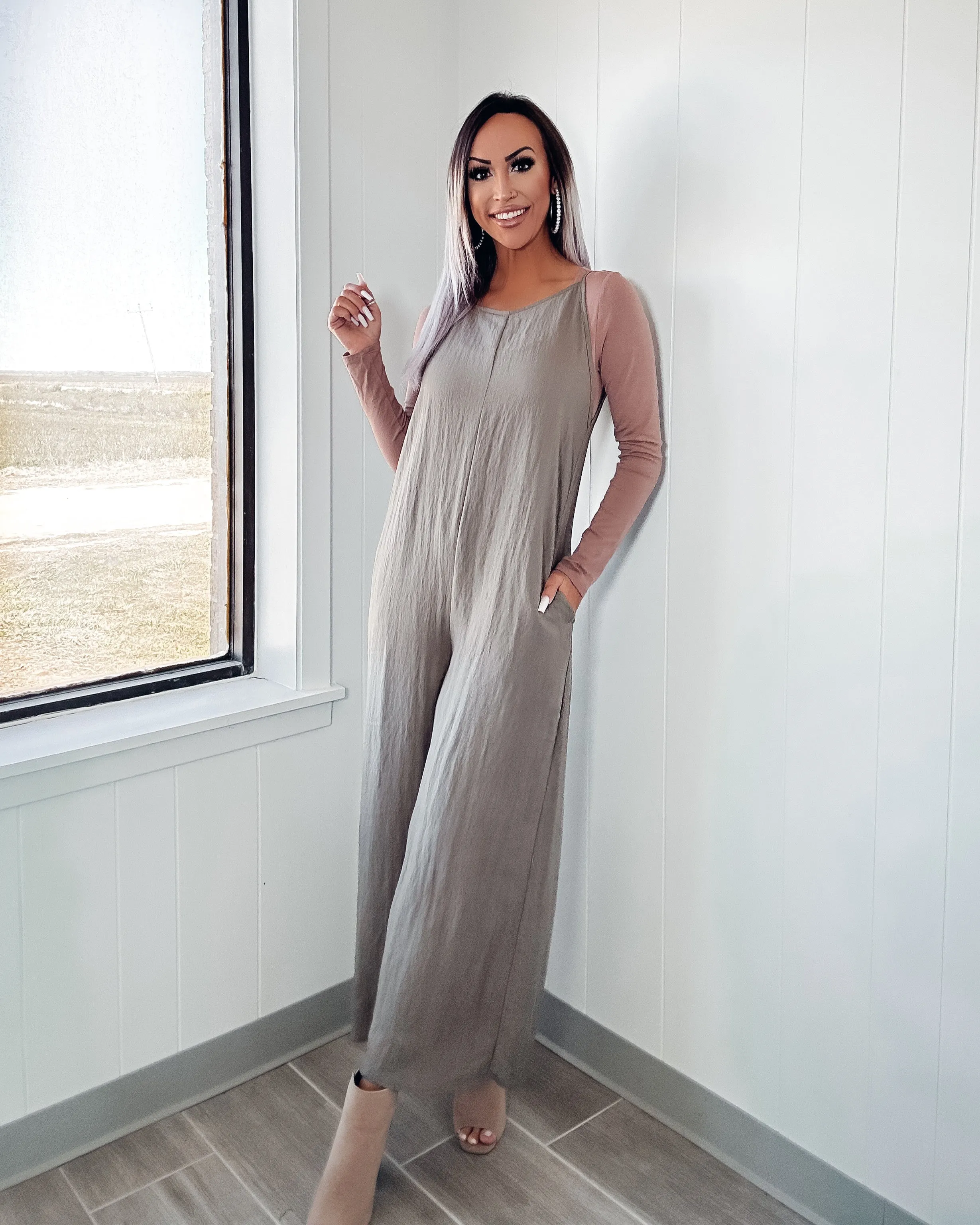 Out & About Boat Neck Jumpsuit- Dusty Olive