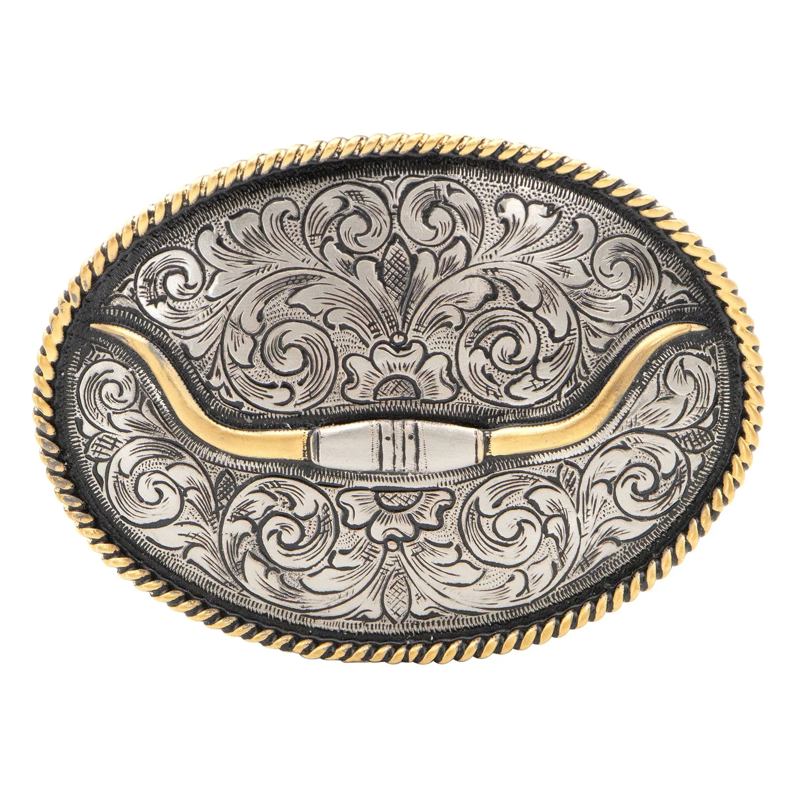 Oval Longhorn Horns with Rope Edge Buckle