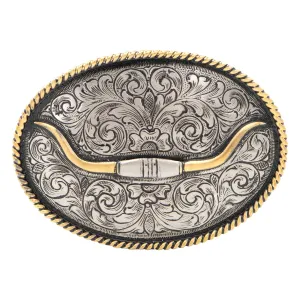 Oval Longhorn Horns with Rope Edge Buckle