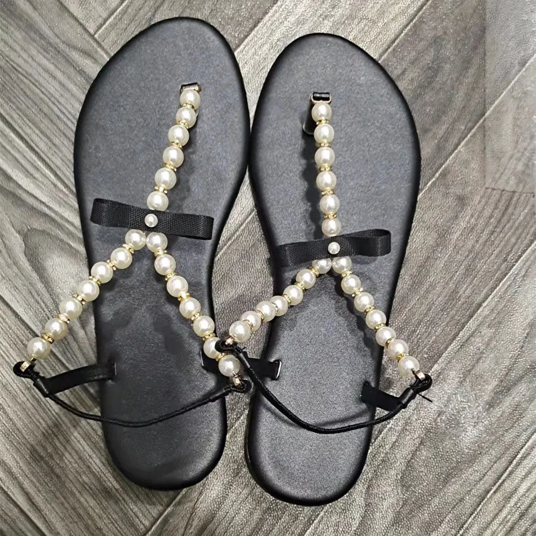 Pearl Thong Beaded Roman Sandals
