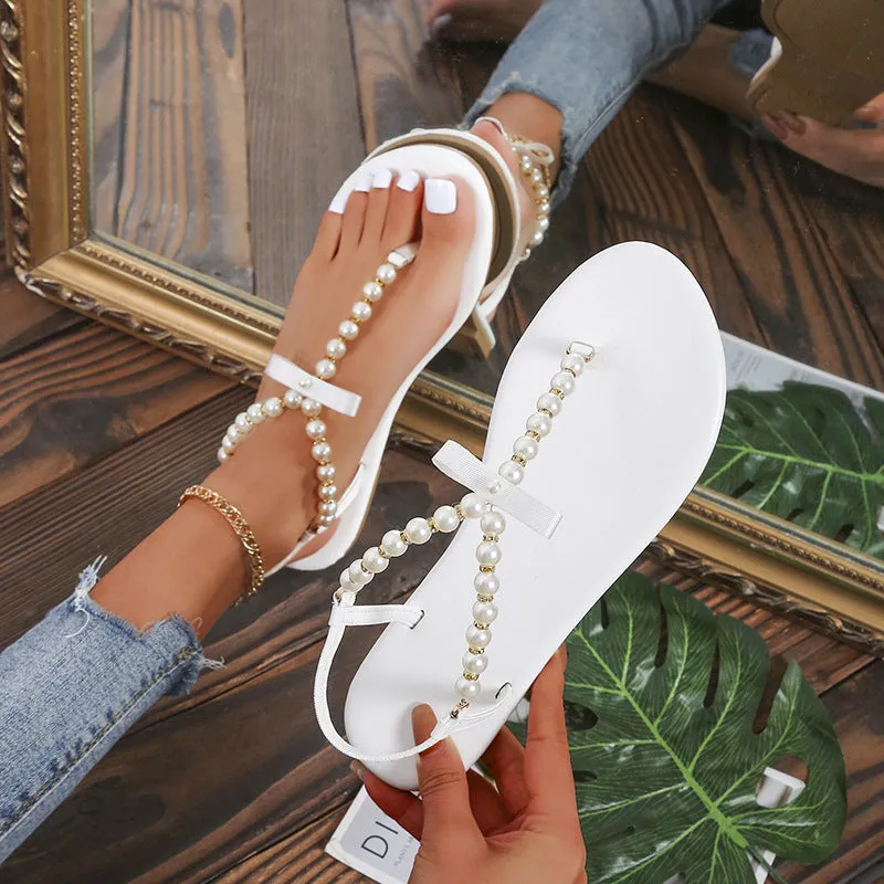 Pearl Thong Beaded Roman Sandals
