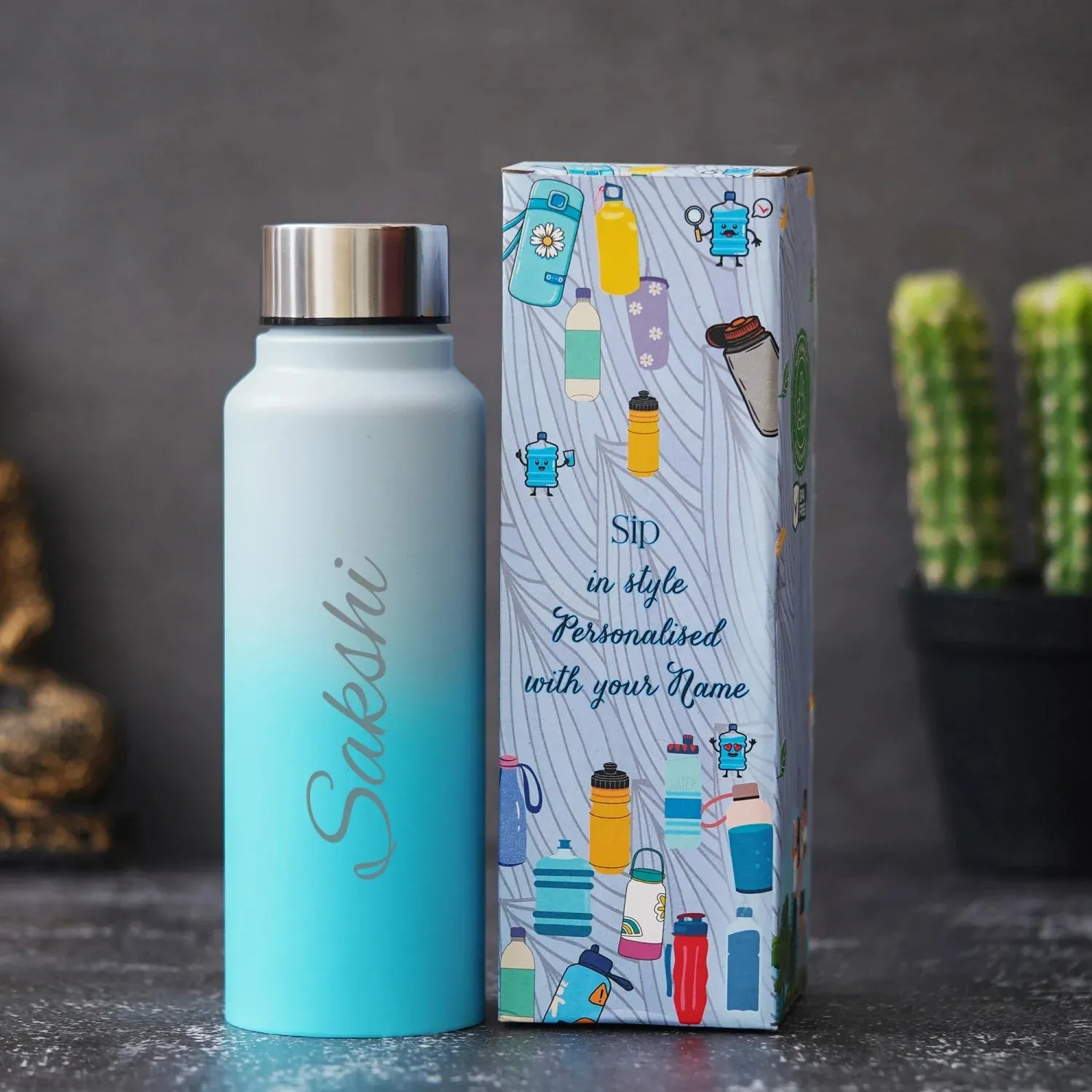 Personalized Classic Couple Water Bottle - Brown-DS1