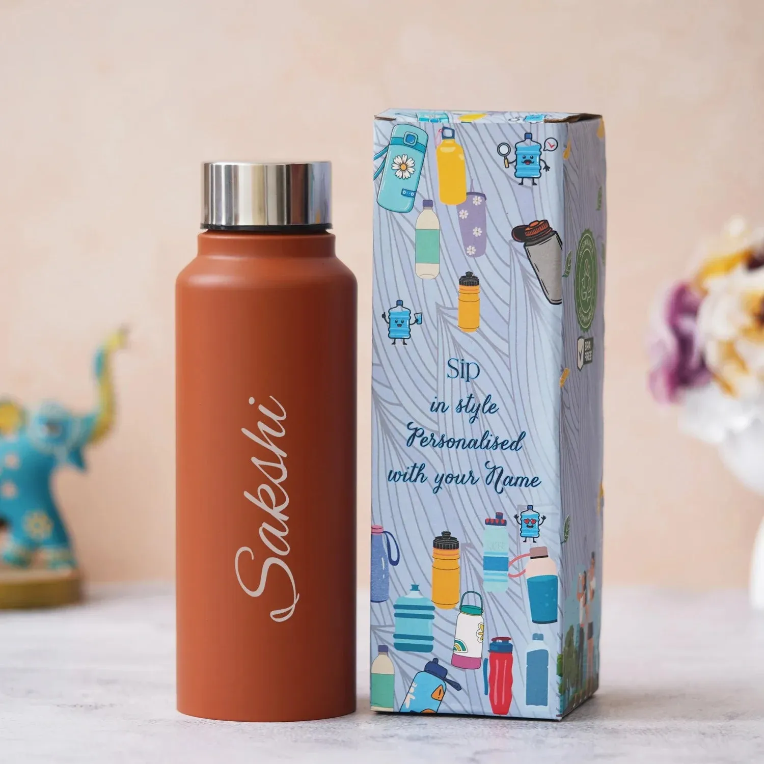Personalized Classic Couple Water Bottle - Brown-DS1