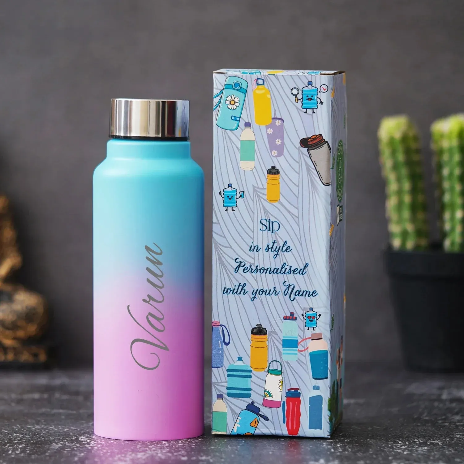 Personalized Classic Couple Water Bottle - Peach-DS2