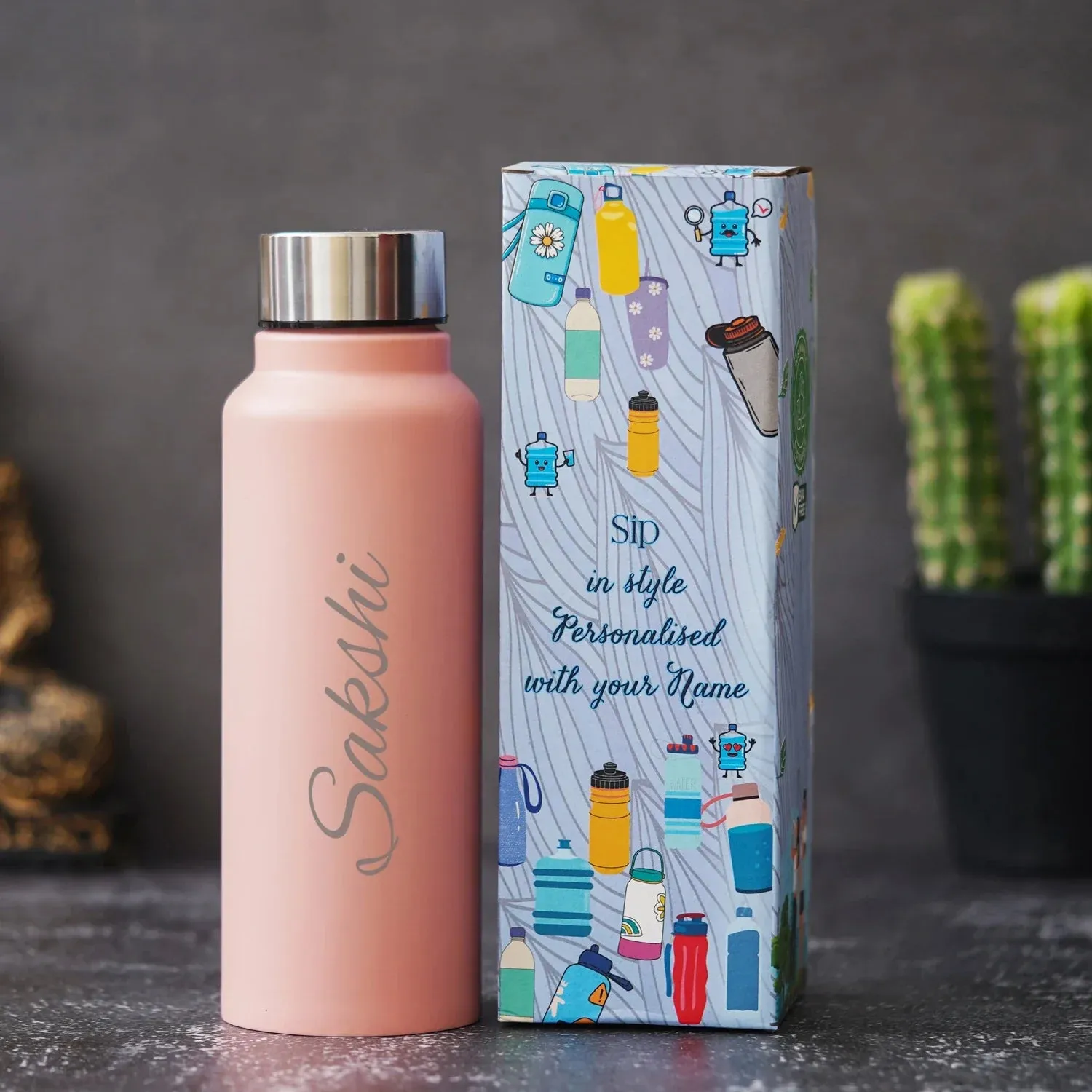 Personalized Classic Couple Water Bottle - Peach-DS2