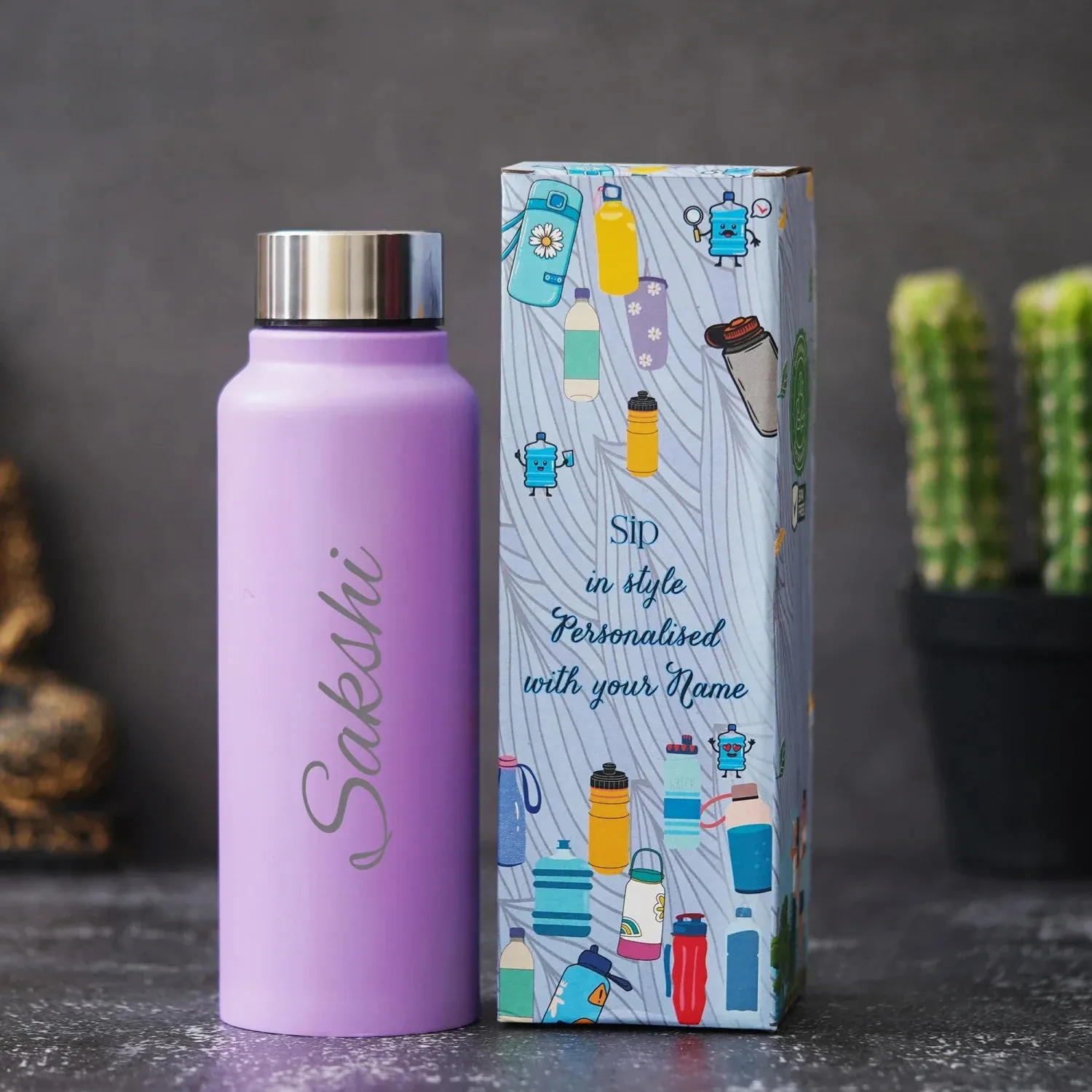 Personalized Classic Couple Water Bottle - Purple-DS7