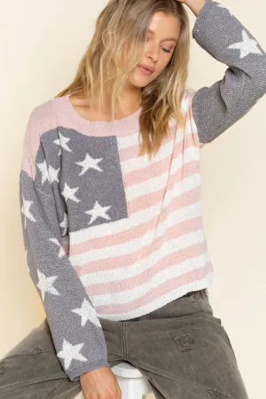 Pink/Grey American Flag Lightweight Sweater