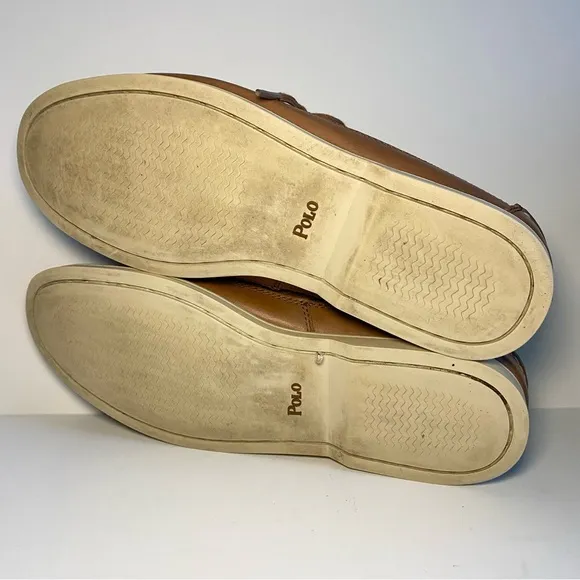 Polo Ralph Lauren BARX Leather Boat Deck Shoes Mens Tan Brown‎ Lace Luxury 9.5