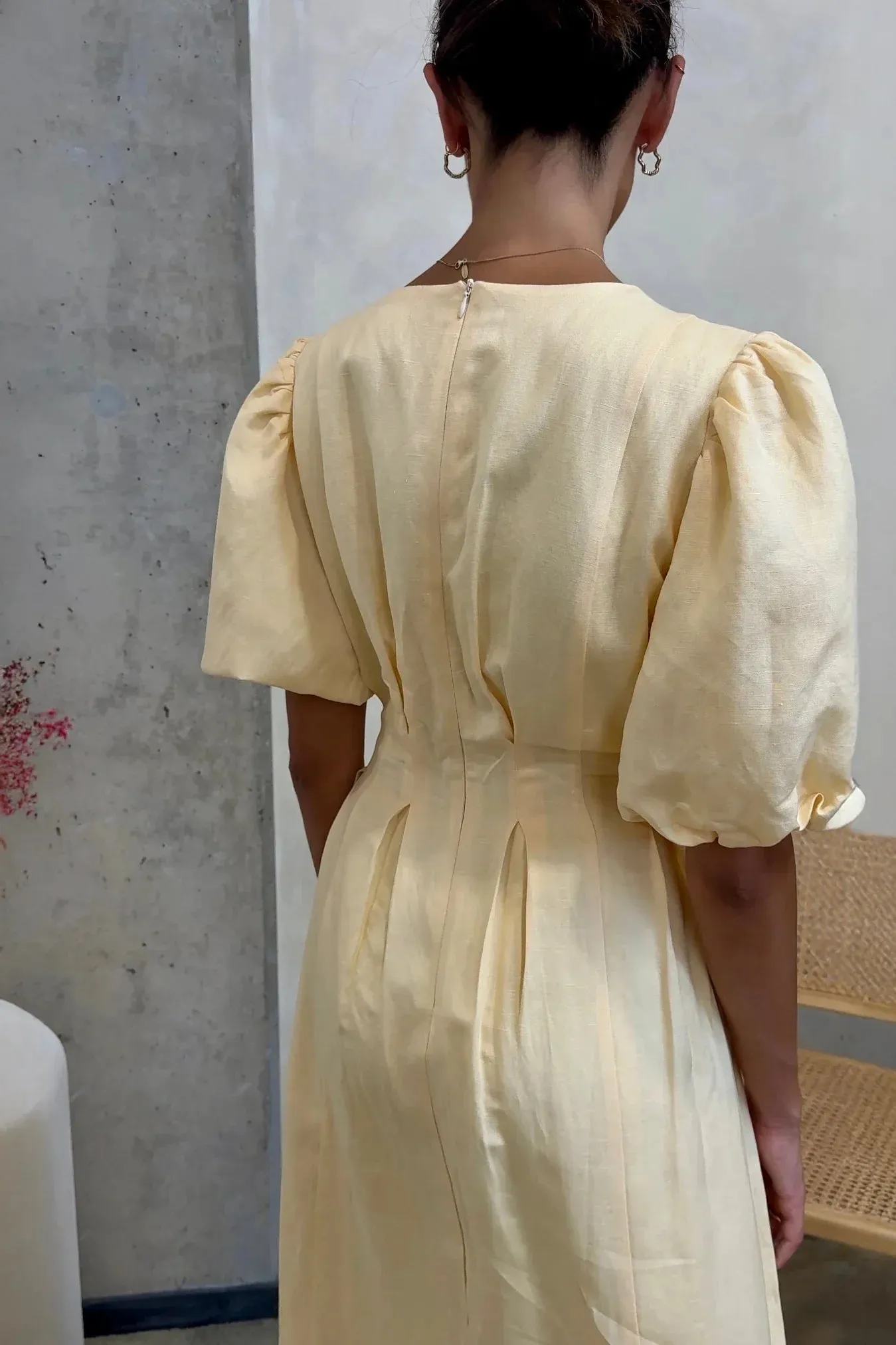 Primrose Puff-Sleeve Silk Dress
