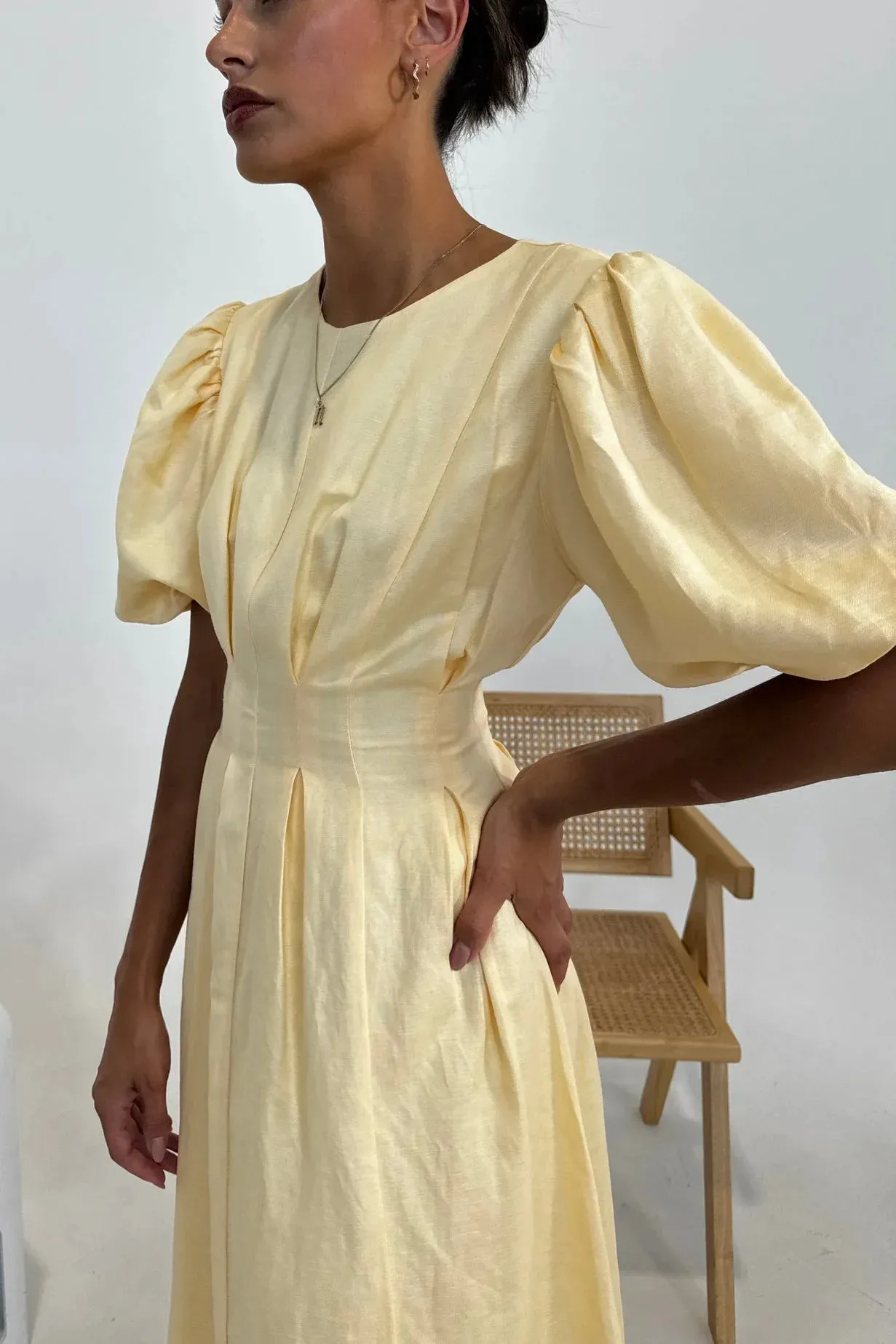Primrose Puff-Sleeve Silk Dress