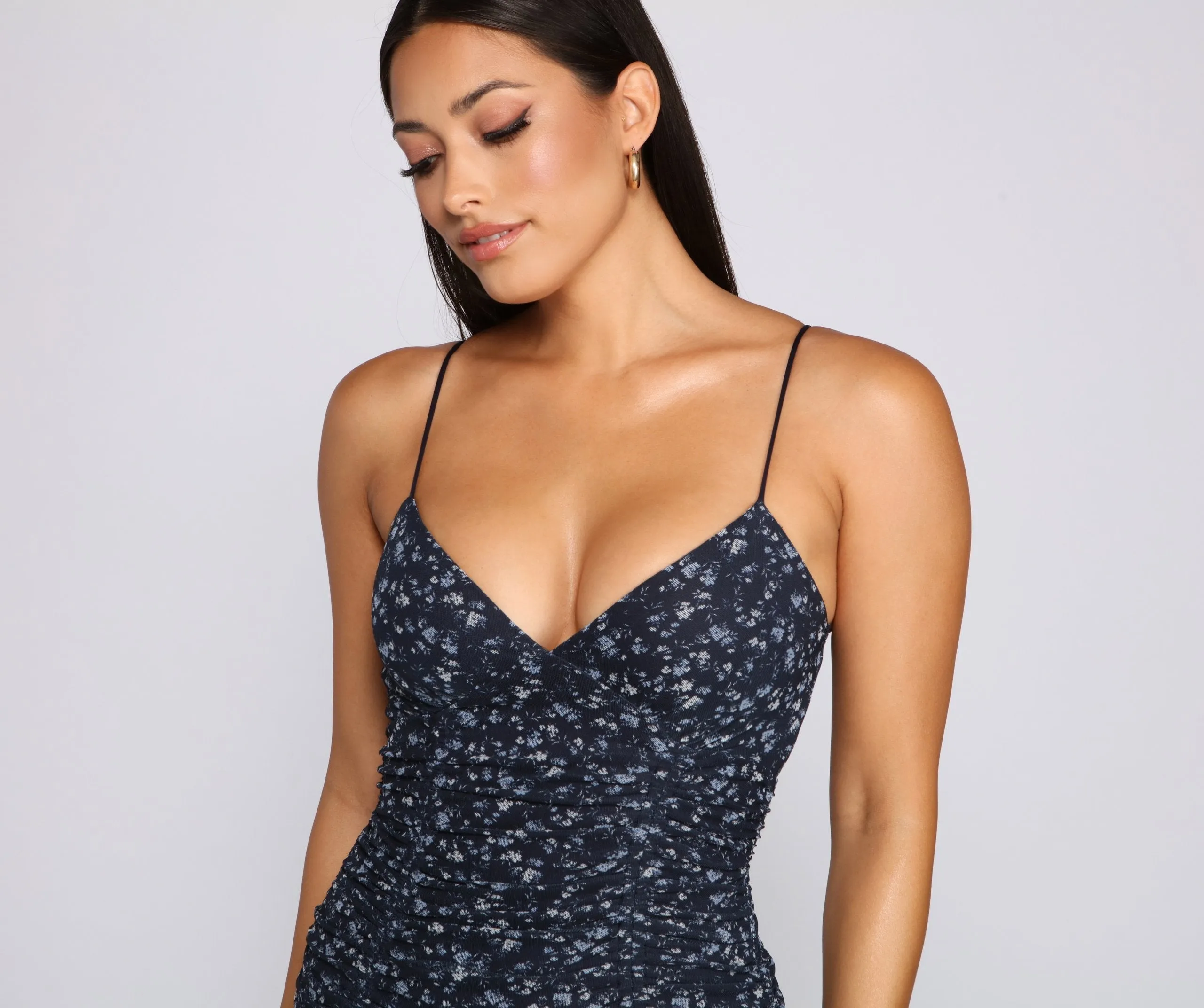 Ravishing Florals Stylish Ruched Mini Dress